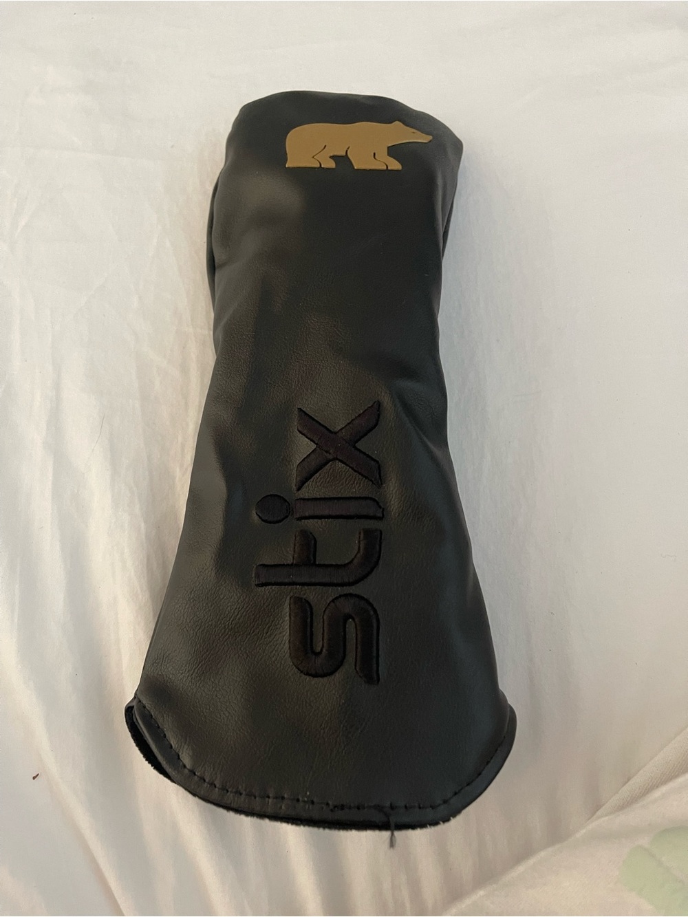 Stix Black Leather Golf Headcover with Gold Bear Logo